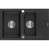 Mexen Gaspar 1,5-Becken-Granitspüle mit kurzer Abtropffläche 737 x 475 mm, Schwarz/Silbermetallic - 6507731505-73