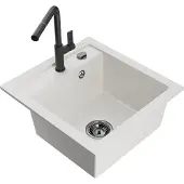 Mexen Vito 1-Becken-Granit-Spüle mit Mischbatterie Flora, Weiß - 6503-20-670401-70-B