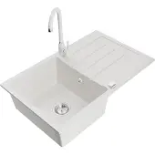 Mexen Bruno 1 Becken-Granitspüle mit Abtropffläche und Mischbatterie Telma, Weiß - 6513-20-670200-20