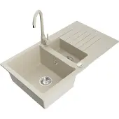 Mexen Matias 1,5-Becken-Granitspüle mit Abtropffläche und Mischbatterie Telma, Beige - 6502-69-670200-69
