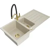 Mexen Andres 1,5-Becken-Granitspüle mit Abtropffläche und Mischbatterie Duo, Beige - 6515-69-671701-57-G