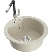 Mexen Diego 1-Becken-Granitspüle mit Mischbatterie Flora, Beige - 6512-69-670401-07