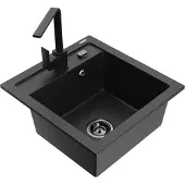 Mexen Vito 1-Becken-Granit-Spüle mit Mischbatterie Rita, Schwarz/Silbermetallic - 6503-73-670300-70-B