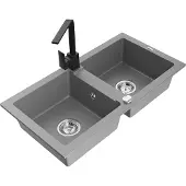 Mexen Mario 2-Becken-Granitspüle mit Mischbatterie Rita, Grau - 6504-71-670300-70