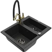 Mexen Carlos 1,5-Becken-Granitspüle mit Mischbatterie Duo, Schwarz/Silbermetallic - 6518-73-671701-57-B