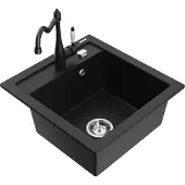 Mexen Vito 1-Becken-Granit-Spüle mit Mischbatterie Carla, Schwarz - 6503-77-670700-70