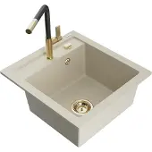 Mexen Vito 1-Becken-Granit-Spüle mit Mischbatterie Flora, Beige - 6503-69-670401-57-G