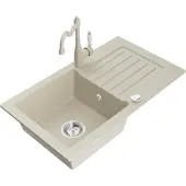Mexen Pablo 1 Becken-Granitspüle mit Abtropffläche und Mischbatterie Carla, Beige - 6510-69-670700-69