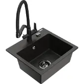 Mexen Milo 1-Becken-Granitspüle mit Mischbatterie Duo, Schwarz/Gold metallisch - 6505-75-671701-70-B
