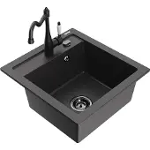 Mexen Vito 1-Becken-Granit-Spüle mit Mischbatterie Carla, Schwarz gesprenkelt - 6503-76-670700-70-B