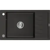 Mexen Elias 1-Becken-Granitspüle mit kurzer Abtropffläche 795 x 480 mm, Schwarz/Gold Metallisch - 6511791005-75