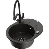 Mexen Kevin 1-Becken-Granitspüle mit Mischbatterie Duo, Schwarz/Gold metallisch - 6517-75-671701-70-B