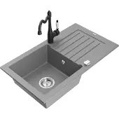 Mexen Pablo 1 Becken-Granitspüle mit Abtropffläche und Mischbatterie Carla, Grau - 6510-71-670700-70