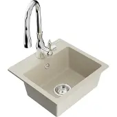 Mexen Milo 1-Becken-Granit-Spüle mit Mischbatterie Savita, Beige - 6505-69-672601-00
