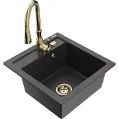 Mexen Vito 1-Becken-Granit-Spüle mit Mischbatterie Savita, Schwarz gesprenkelt - 6503-76-672601-50