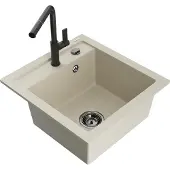 Mexen Vito 1-Becken-Granit-Spüle mit Mischbatterie Flora, Beige - 6503-69-670401-70-B