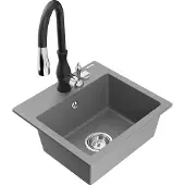 Mexen Milo 1-Becken-Granit-Spüle mit Mischbatterie Savita, Grau - 6505-71-672601-70