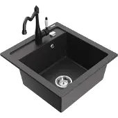 Mexen Vito 1-Becken-Granit-Spüle mit Mischbatterie Carla, Schwarz gesprenkelt - 6503-76-670700-70