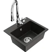 Mexen Milo 1-Becken-Granit-Spüle mit Mischbatterie Savita, Schwarz/Gold metallisch- 6505-75-672601-00