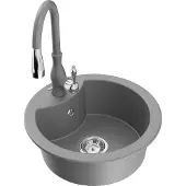 Mexen Diego 1-Becken-Granit-Spüle mit Mischbatterie Savita, Grau - 6512-71-672601-71