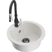 Mexen Diego 1-Becken-Granit-Spüle mit Mischbatterie Savita, Weiß - 6512-20-672601-70
