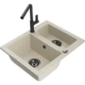 Mexen Carlos 1,5-Becken-Granitspüle mit Mischbatterie Flora, Beige - 6518-69-670401-70-B