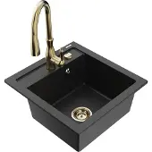 Mexen Vito 1-Becken-Granit-Spüle mit Mischbatterie Savita, Schwarz/Silbermetallic - 6503-73-672601-50