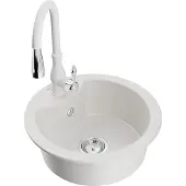 Mexen Diego 1-Becken-Granit-Spüle mit Mischbatterie Savita, Weiß - 6512-20-672601-20