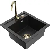 Mexen Vito 1-Becken-Granit-Spüle mit Mischbatterie Telma, Schwarz/Silbermetallic - 6503-73-670200-50