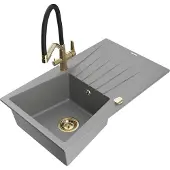 Mexen Cesar 1 Becken-Granitspüle mit Abtropffläche und Mischbatterie Duo, Grau - 6514-71-671701-57-G