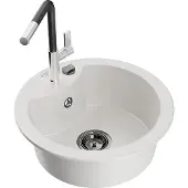 Mexen Diego 1-Becken-Granitspüle mit Mischbatterie Flora, Weiß - 6512-20-670401-07-B