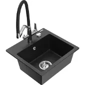Mexen Milo 1-Becken-Granitspüle mit Mischbatterie Duo, Schwarz/Silbermetallic - 6505-73-671701-07