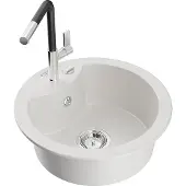 Mexen Diego 1-Becken-Granitspüle mit Mischbatterie Flora, Weiß - 6512-20-670401-07