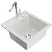 Mexen Vito 1-Becken-Granit-Spüle mit Mischbatterie Flora, Weiß - 6503-20-670401-06
