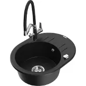 Mexen Kevin 1-Becken-Granitspüle mit Mischbatterie Duo, Schwarz - 6517-77-671701-07