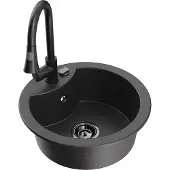Mexen Diego 1-Becken-Granit-Spüle mit Mischbatterie Elia, Schwarz gesprenkelt - 6512-76-670101-70-B