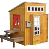 Kidkraft Modernes Outdoor Spielhaus für Kinder aus Holz - Gartenspielhaus mit Kinderküche, Grill und Picknicktisch - Holzspielhaus 158 cm