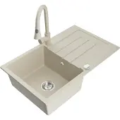 Mexen Bruno 1 Becken-Granitspüle mit Abtropffläche und Mischbatterie Elia, Beige - 6513-69-670101-69