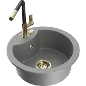 Mexen Diego 1-Becken-Granitspüle mit Mischbatterie Flora, Grau - 6512-71-670401-57-G