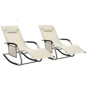Furnicato Sonnenliegen 2 Stk Textilene Creme Und Grau