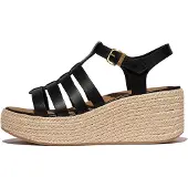 Original Brands FitFlop Platfforms Espadr. Leather Fisherman Wedge Sandals SCHWARZ 39
