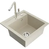 Mexen Vito 1-Becken-Granit-Spüle mit Mischbatterie Flora, Beige - 6503-69-670401-09