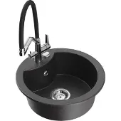 Mexen Diego 1-Becken-Granitspüle mit Mischbatterie Duo, Schwarz gesprenkelt - 6512-76-671701-07