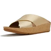 Original Brands FitFlop Lulu Lux Graphic-Weave Leather Cross Slides GOLD 42