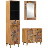 vidaXL Badezimmermöbel-Set mit Schubladen 3 pcs Natur Massivholz Mango