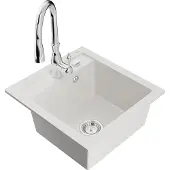 Mexen Vito 1-Becken-Granit-Spüle mit Mischbatterie Savita, Weiß - 6503-20-672601-00