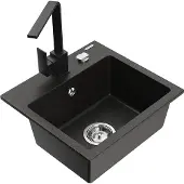 Mexen Milo 1-Becken-Granit-Spüle mit Mischbatterie Rita, Schwarz/Gold metallisch - 6505-75-670300-70