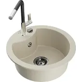 Mexen Diego 1-Becken-Granitspüle mit Mischbatterie Flora, Beige - 6512-69-670401-07-B