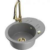Mexen Kevin 1 Becken-Granitspüle mit Abtropffläche und Mischbatterie Elia, Grau - 6517-71-670101-50