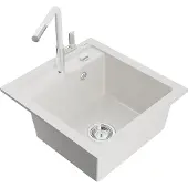 Mexen Vito 1-Becken-Granit-Spüle mit Mischbatterie Flora, Weiß - 6503-20-670401-02